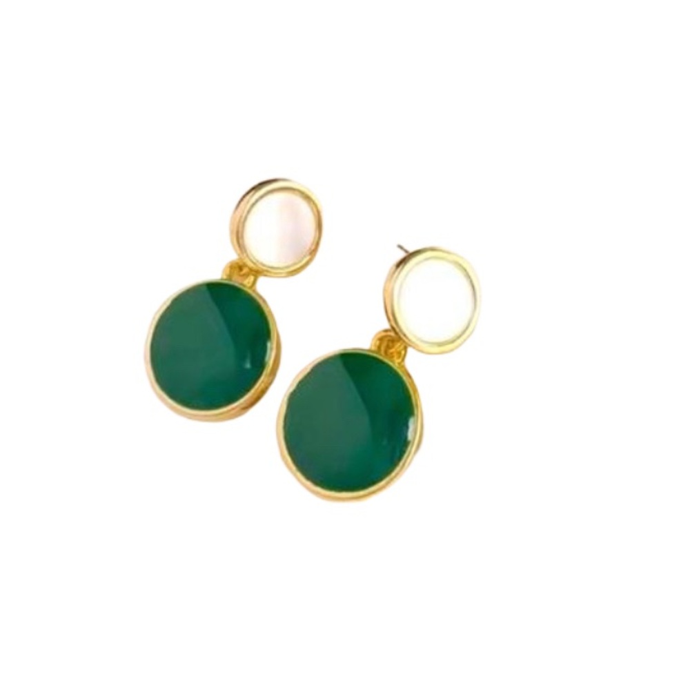 Drip Glazed Earrings - Green, Ivory & Gold